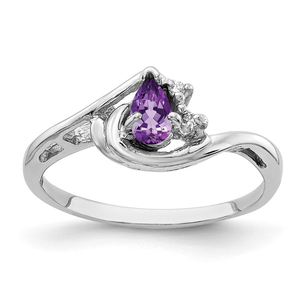 14k White Gold 5x3mm Pear Amethyst AA Diamond ring