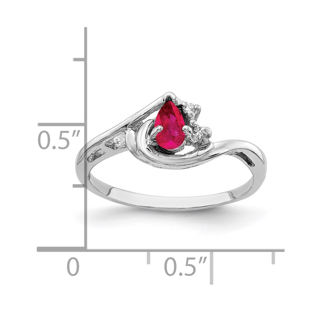 14k White Gold 5x3mm Pear Ruby VS Diamond ring