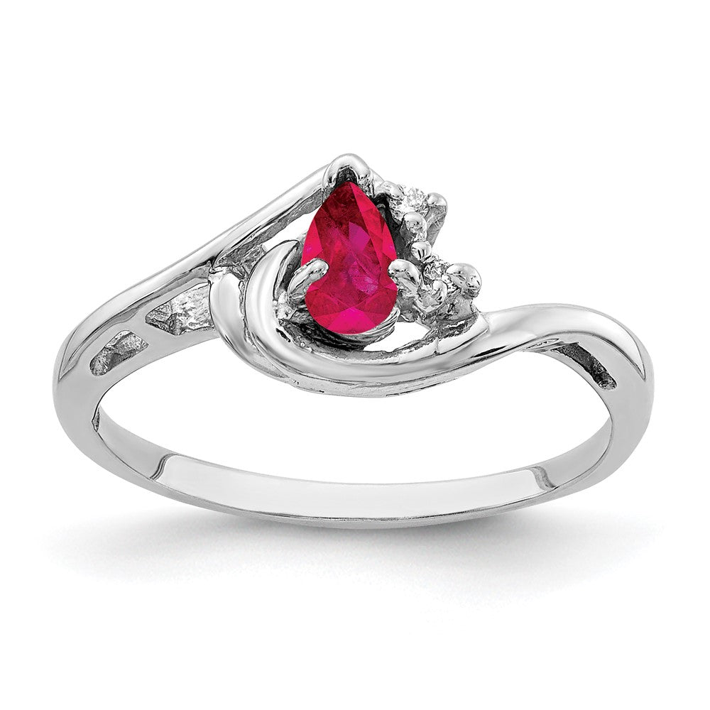 14k White Gold 5x3mm Pear Ruby AAA Diamond ring