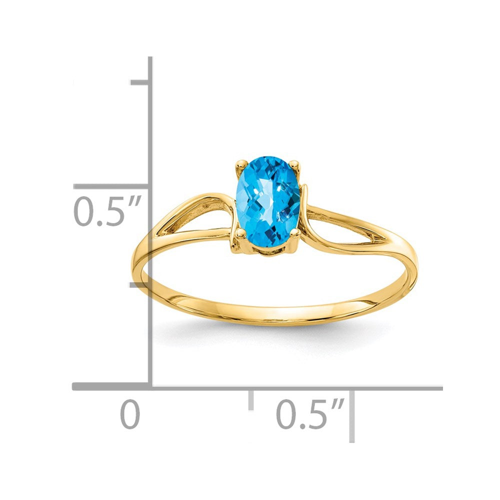 14k 6x4mm Oval Blue Topaz Checker ring