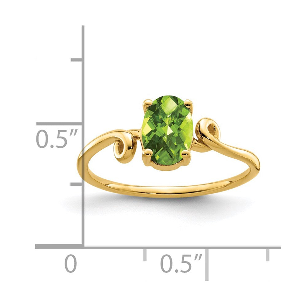 14k 7x5mm Oval Peridot Checker ring