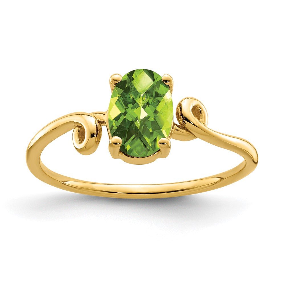 14k 7x5mm Oval Peridot Checker ring