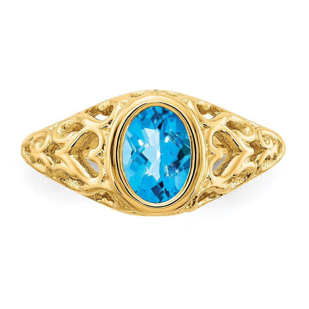 14k 7x5mm Oval Blue Topaz ring