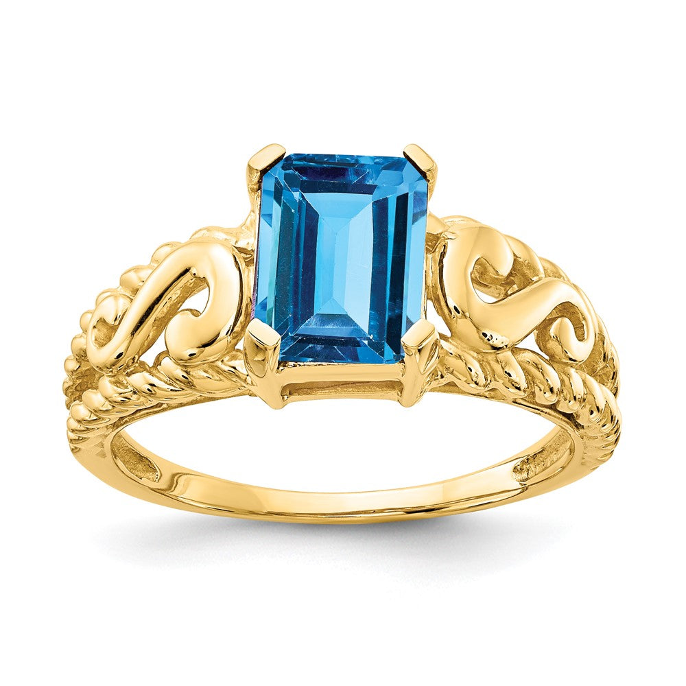 14k 8x6mm Emerald Cut Blue Topaz ring