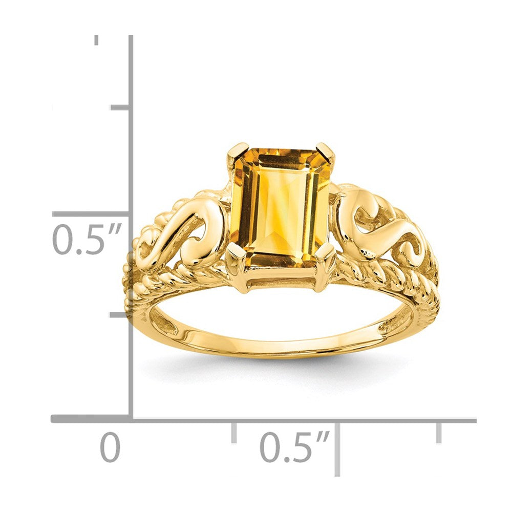 14k 8x6mm Emerald Cut Citrine ring