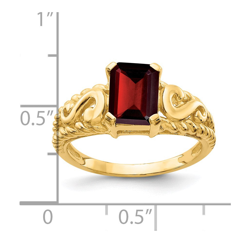 14k 8x6mm Emerald Cut Garnet ring