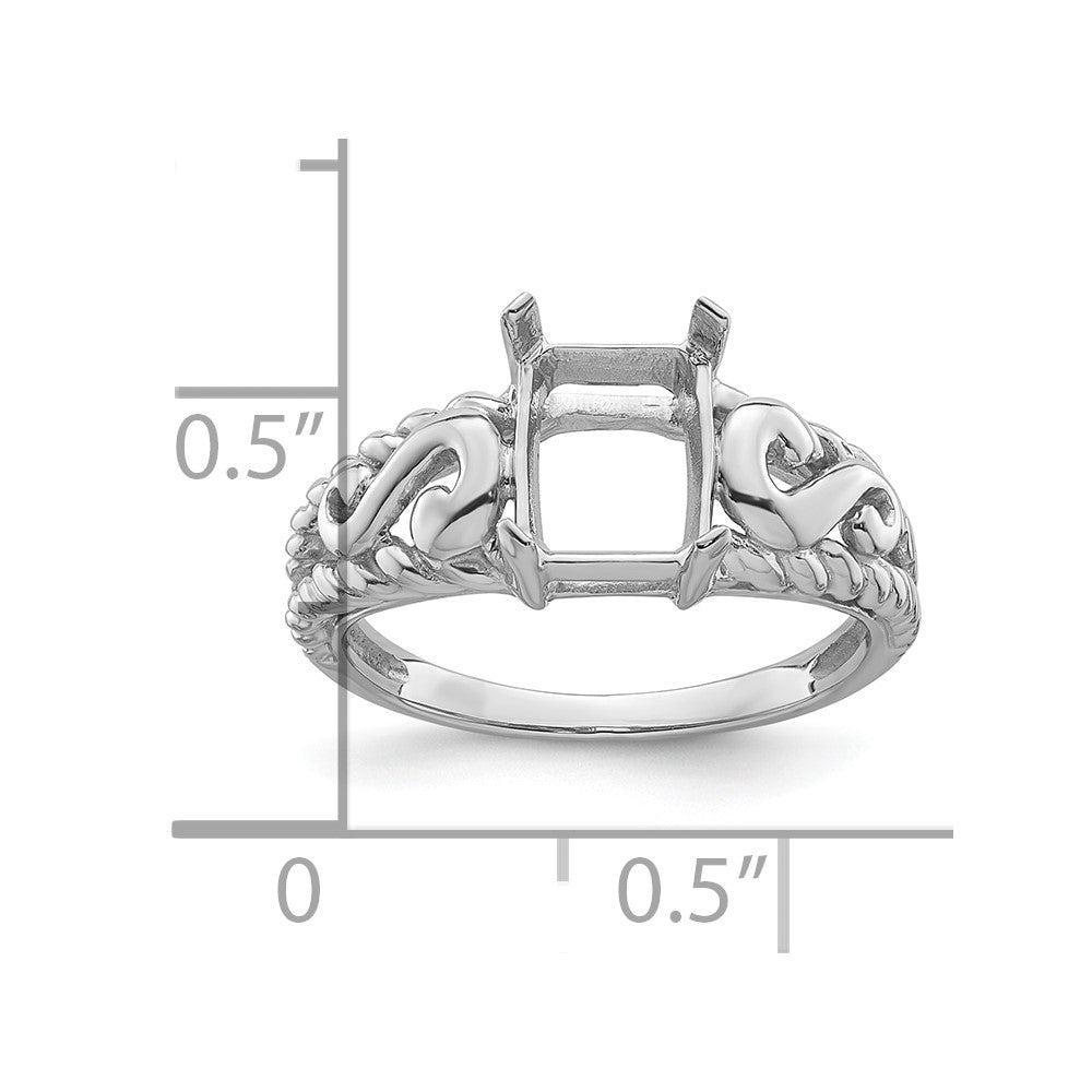 14k White Gold 8x6mm Emerald-cut Gemstone Ring Mounting