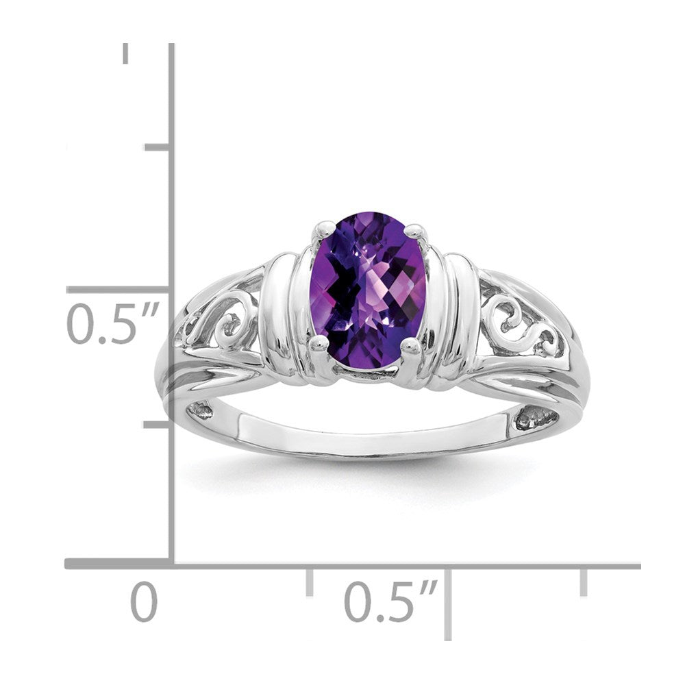 14k White Gold 7x5mm Oval Amethyst Checker ring