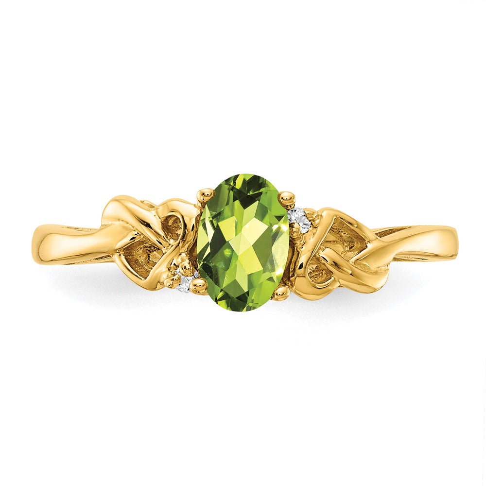 14k 6x4mm Oval Peridot VS Diamond ring