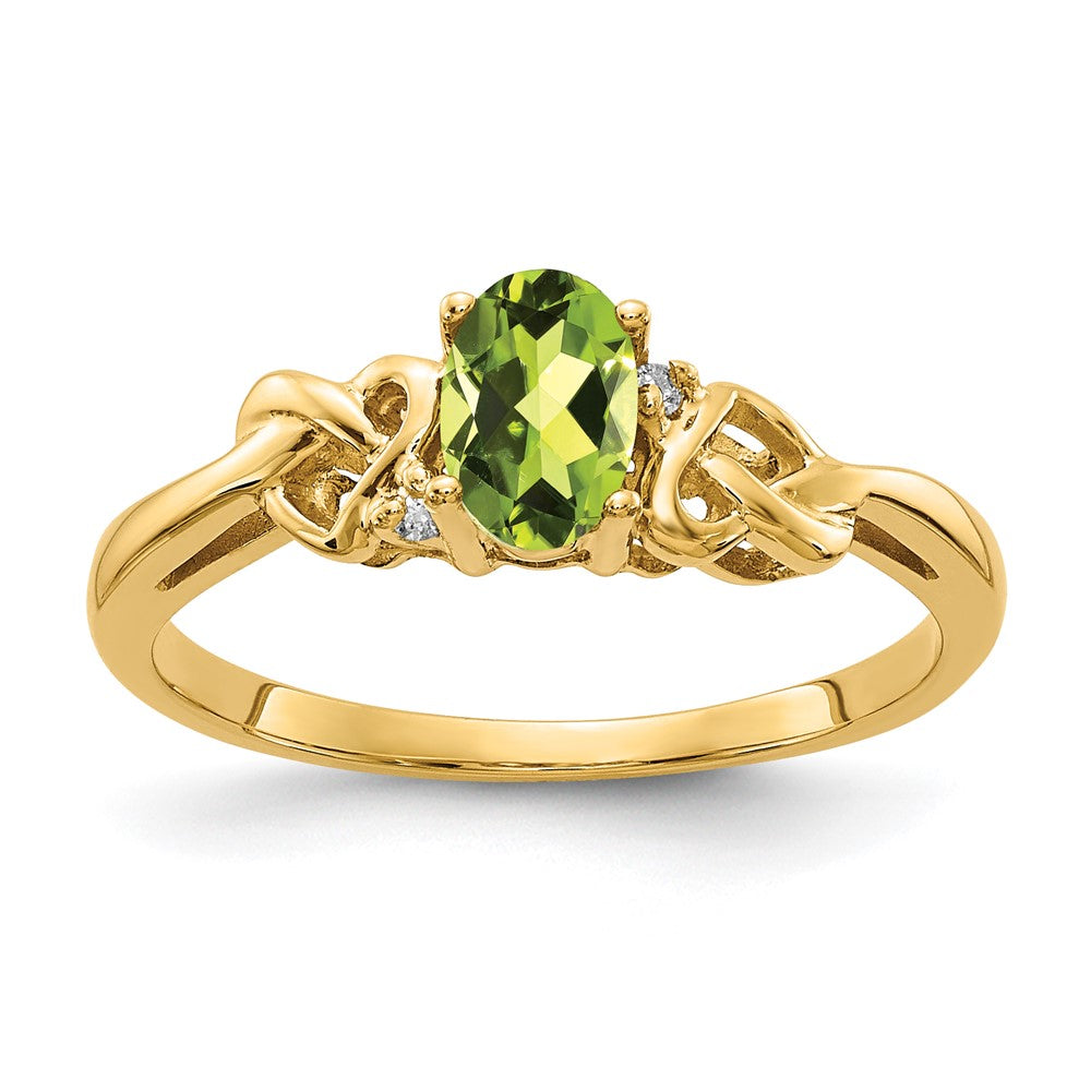 14k 6x4mm Oval Peridot A Diamond ring