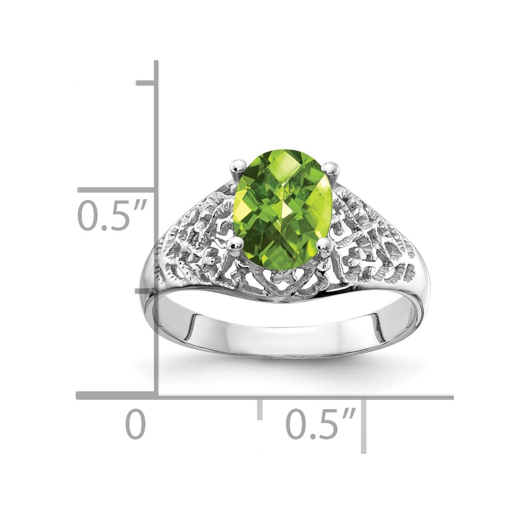 14k White Gold 8x6mm Oval Peridot Checker ring