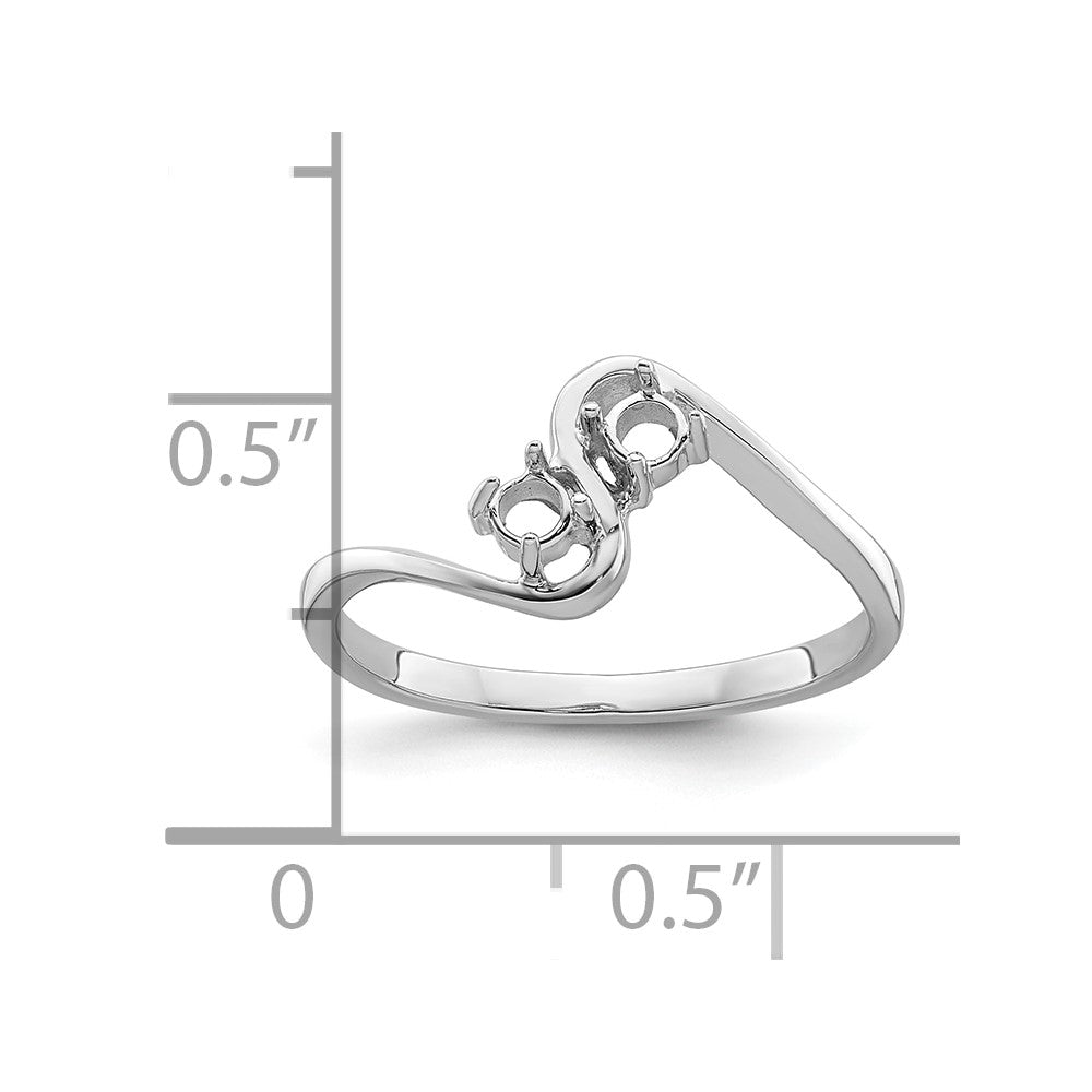14k White Gold Two 3mm Round Gemstone Ring Mounting