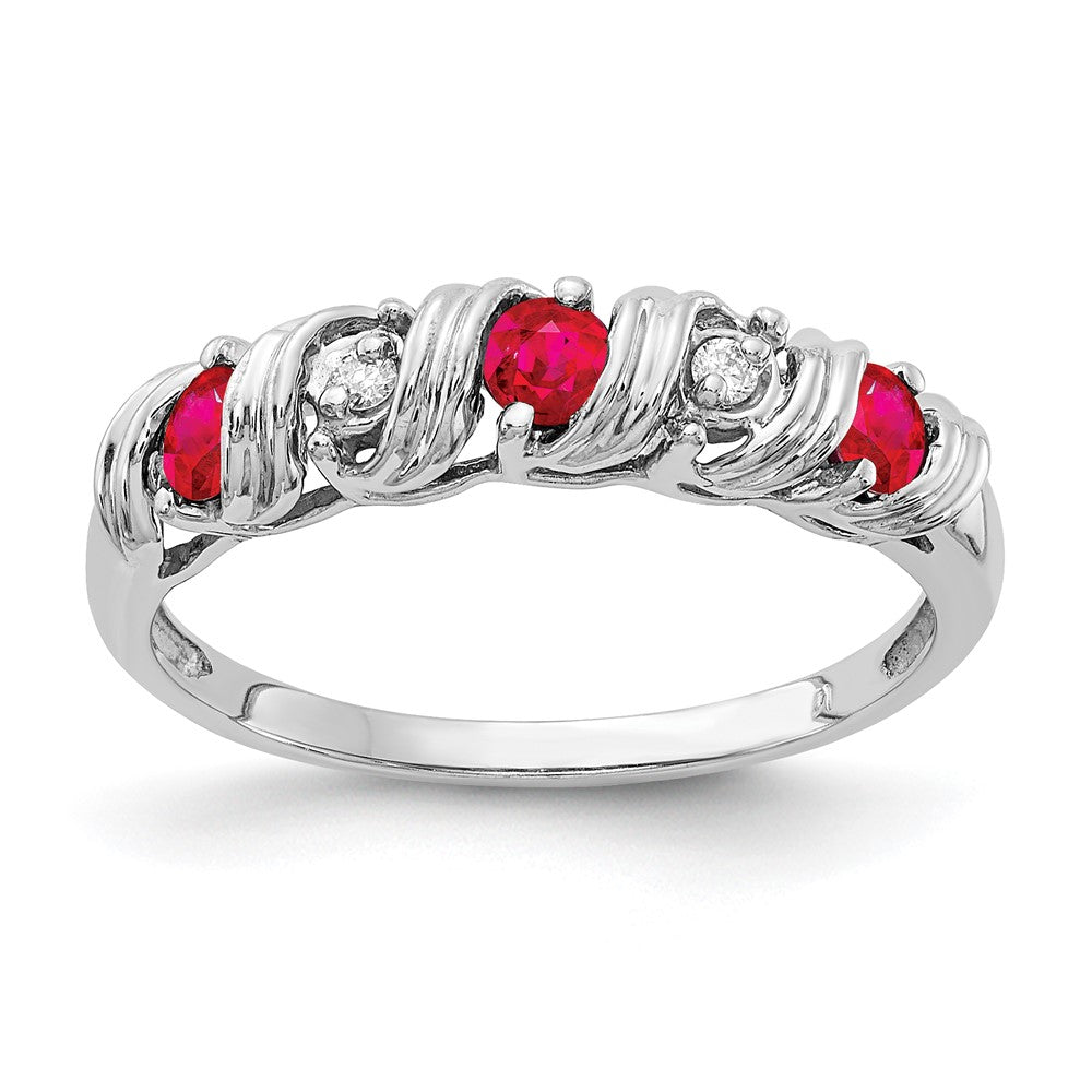 14k White Gold 2.75mm Ruby A Diamond ring