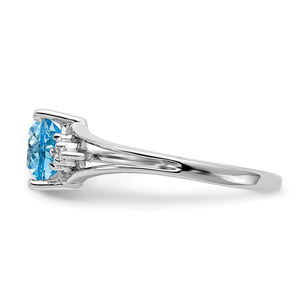 14k White Gold 6mm Blue Topaz AAA Diamond ring