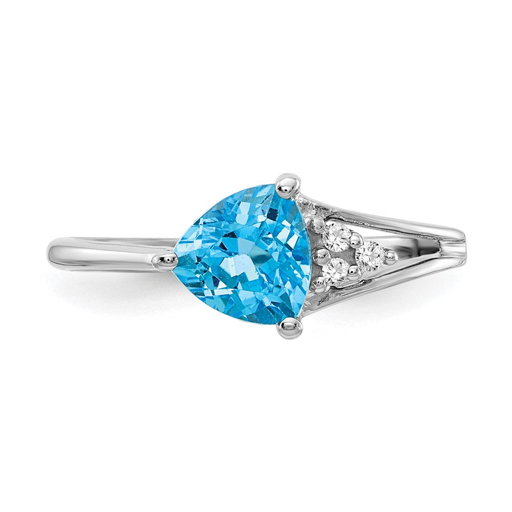14k White Gold 6mm Blue Topaz AAA Diamond ring