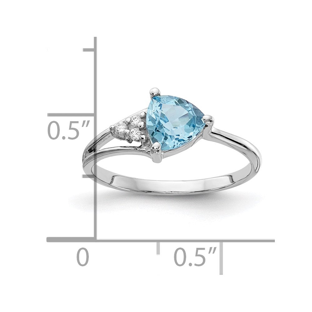 14k White Gold 6mm Blue Topaz AAA Diamond ring