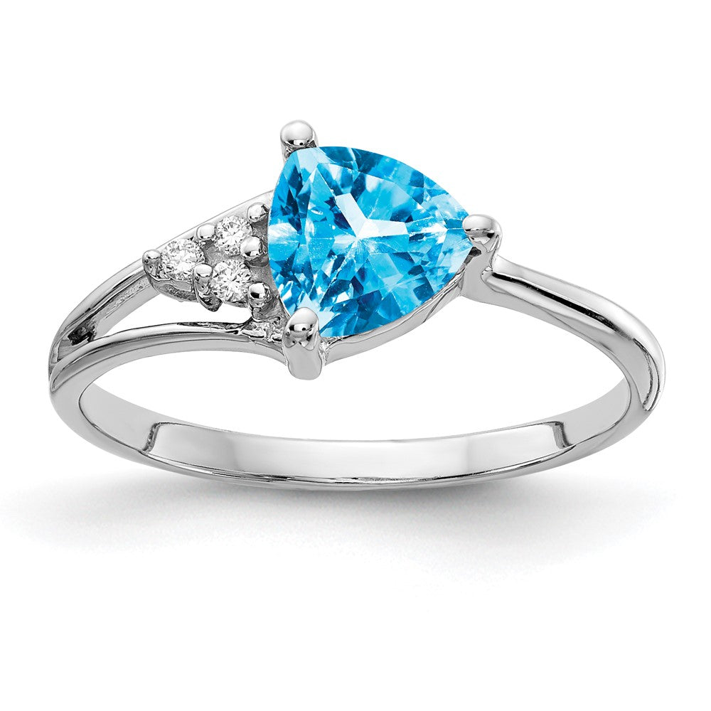 14k White Gold 6mm Blue Topaz A Diamond ring