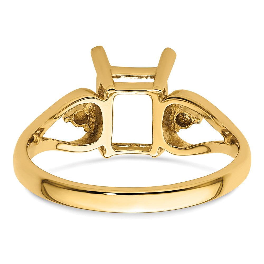 14k Diamond / 8x6mm Emerald-cut Gemstone Ring Mounting