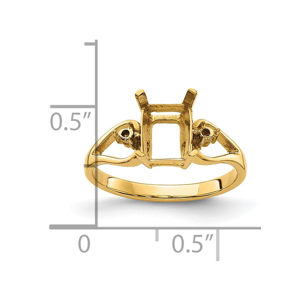 14k Diamond / 8x6mm Emerald-cut Gemstone Ring Mounting