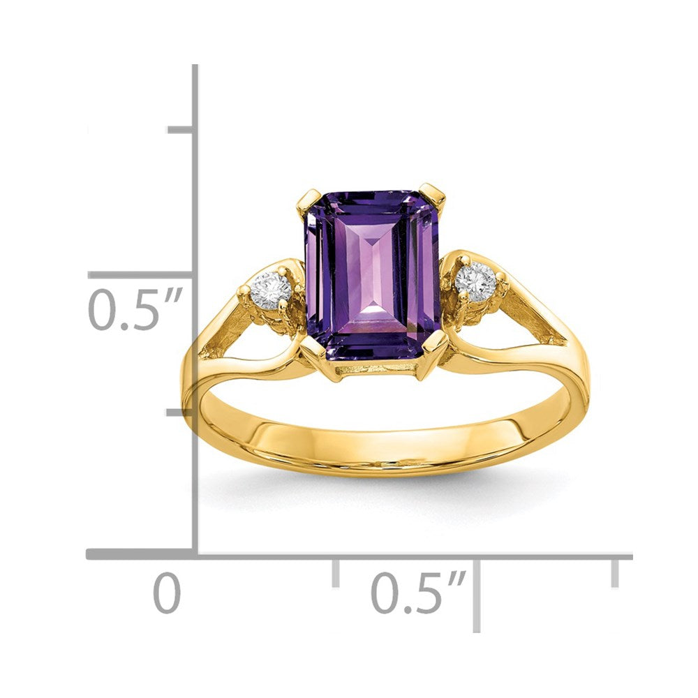 14k 8x6mm Emerald Cut Amethyst AAA Diamond ring