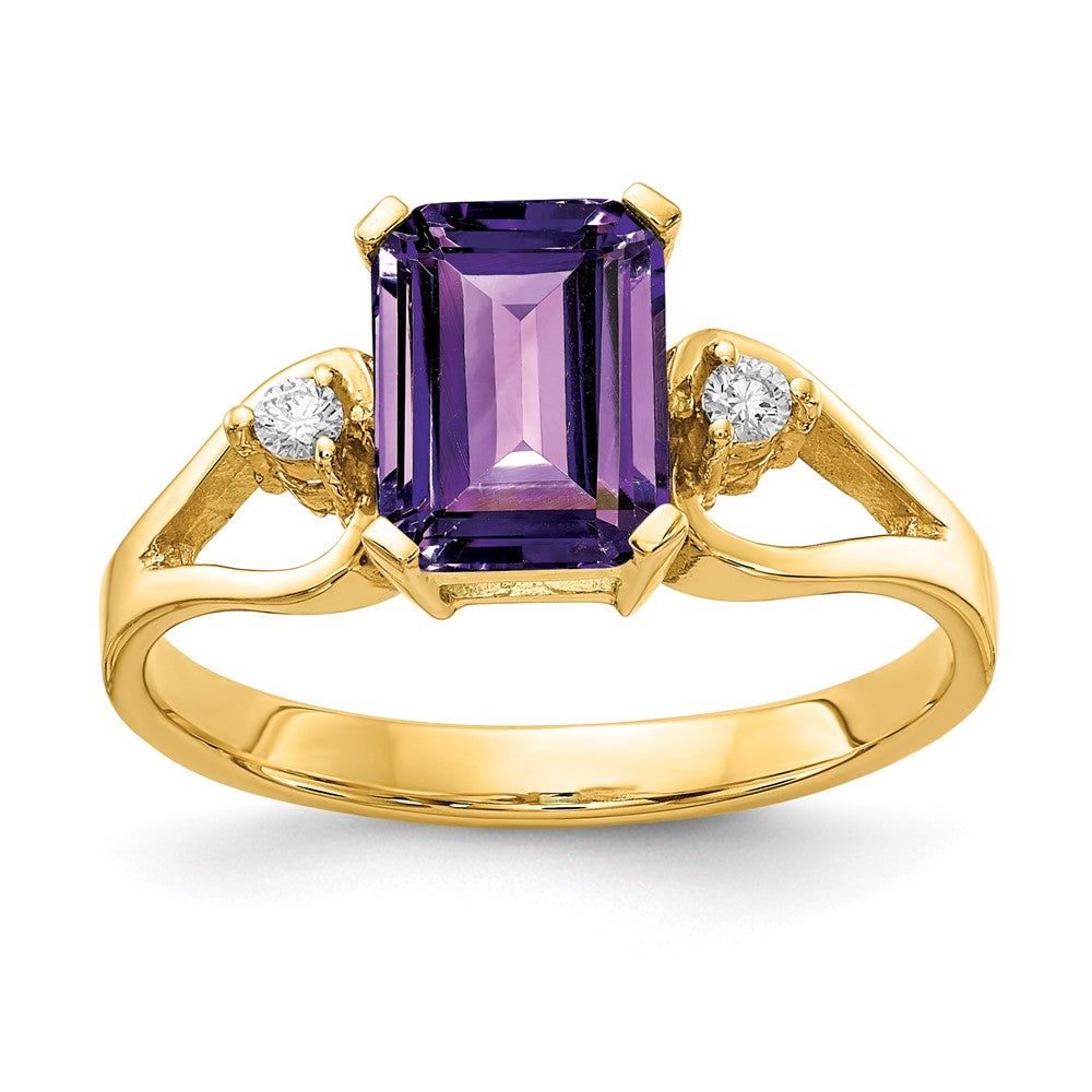 14k 8x6mm Emerald Cut Amethyst AAA Diamond ring