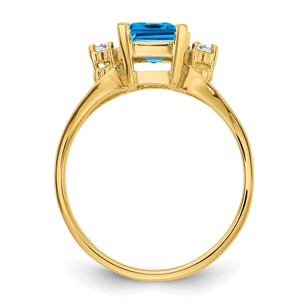 14k 8x6mm Emerald Cut Blue Topaz VS Diamond ring