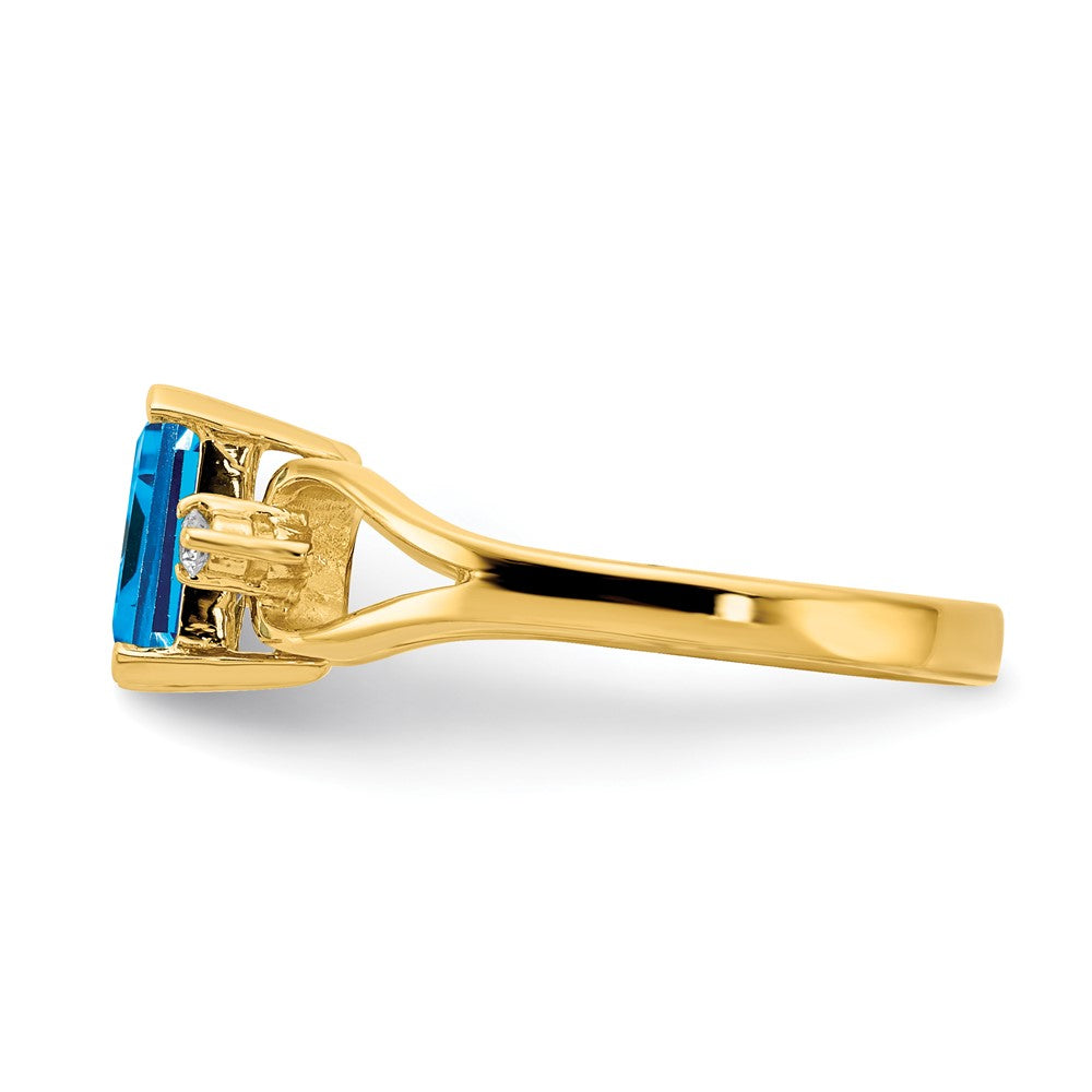 14k 8x6mm Emerald Cut Blue Topaz VS Diamond ring