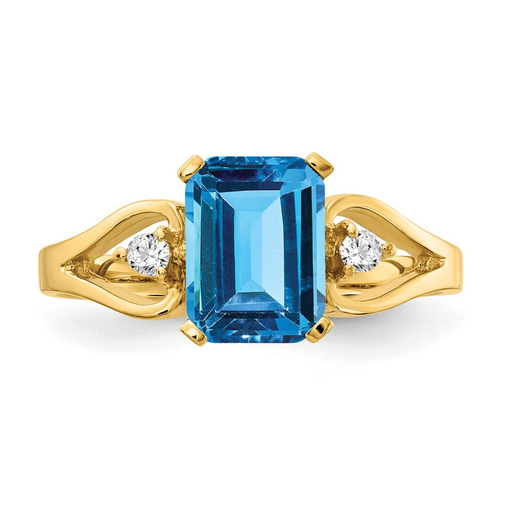 14k 8x6mm Emerald Cut Blue Topaz AAA Diamond ring