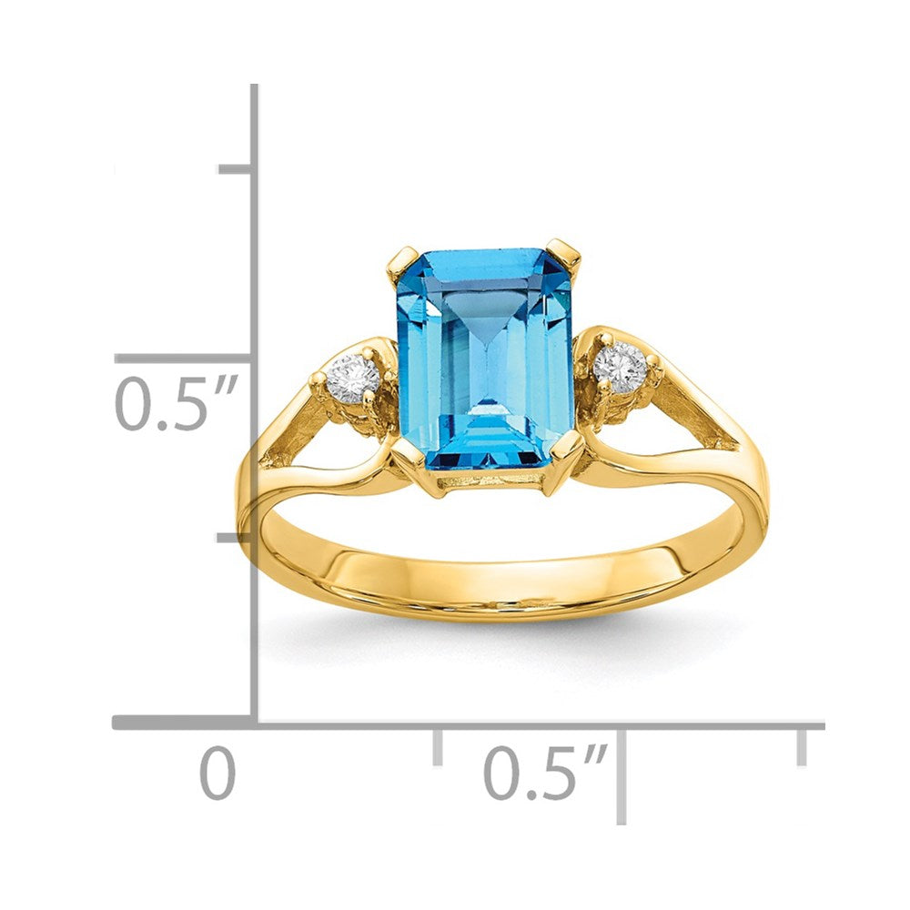 14k 8x6mm Emerald Cut Blue Topaz VS Diamond ring
