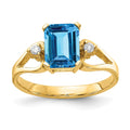 14k 8x6mm Emerald Cut Blue Topaz AAA Diamond ring