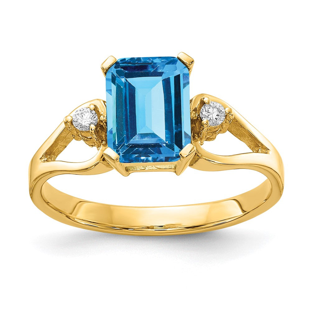 14k 8x6mm Emerald Cut Blue Topaz AAA Diamond ring