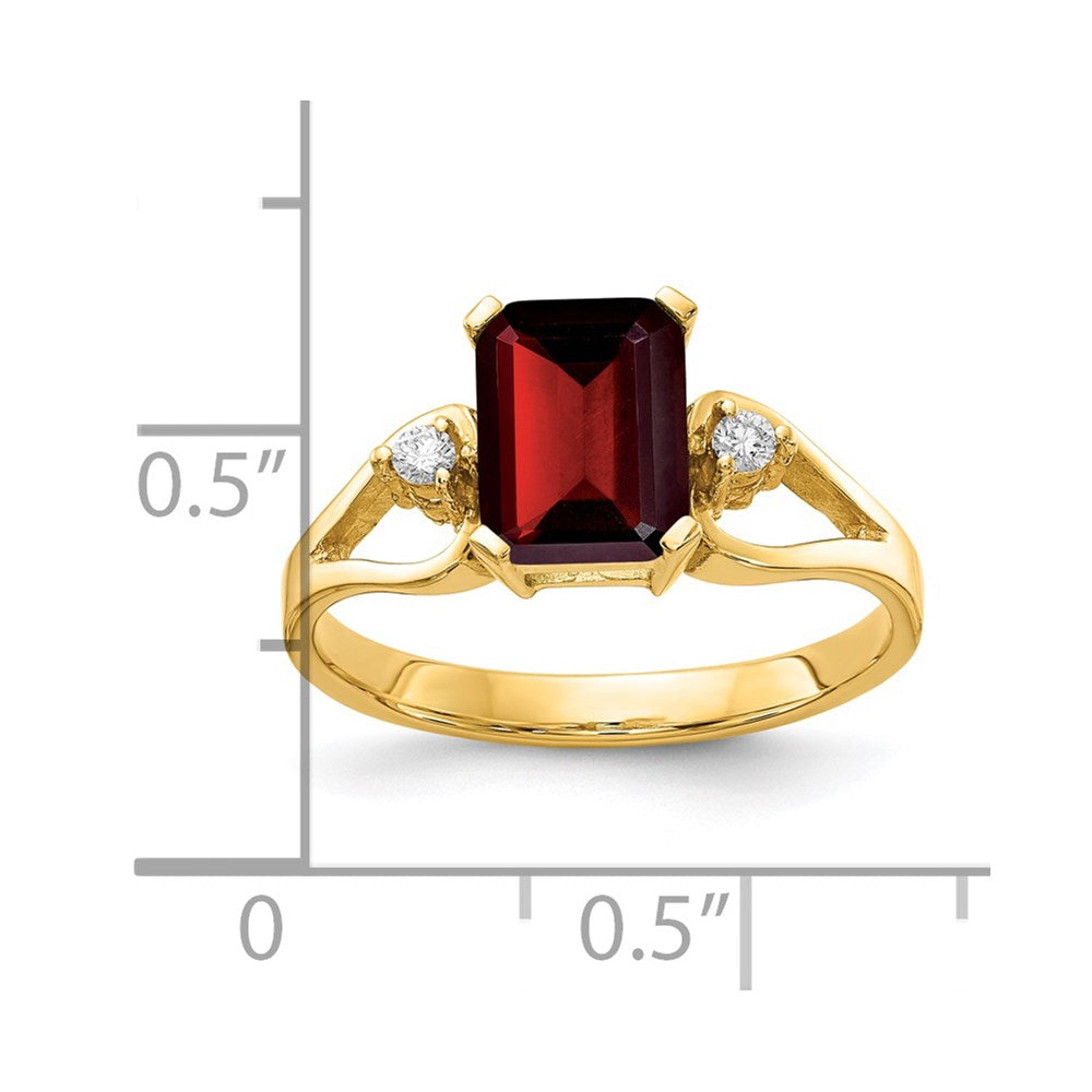 14k 8x6mm Emerald Cut Garnet AA Diamond ring