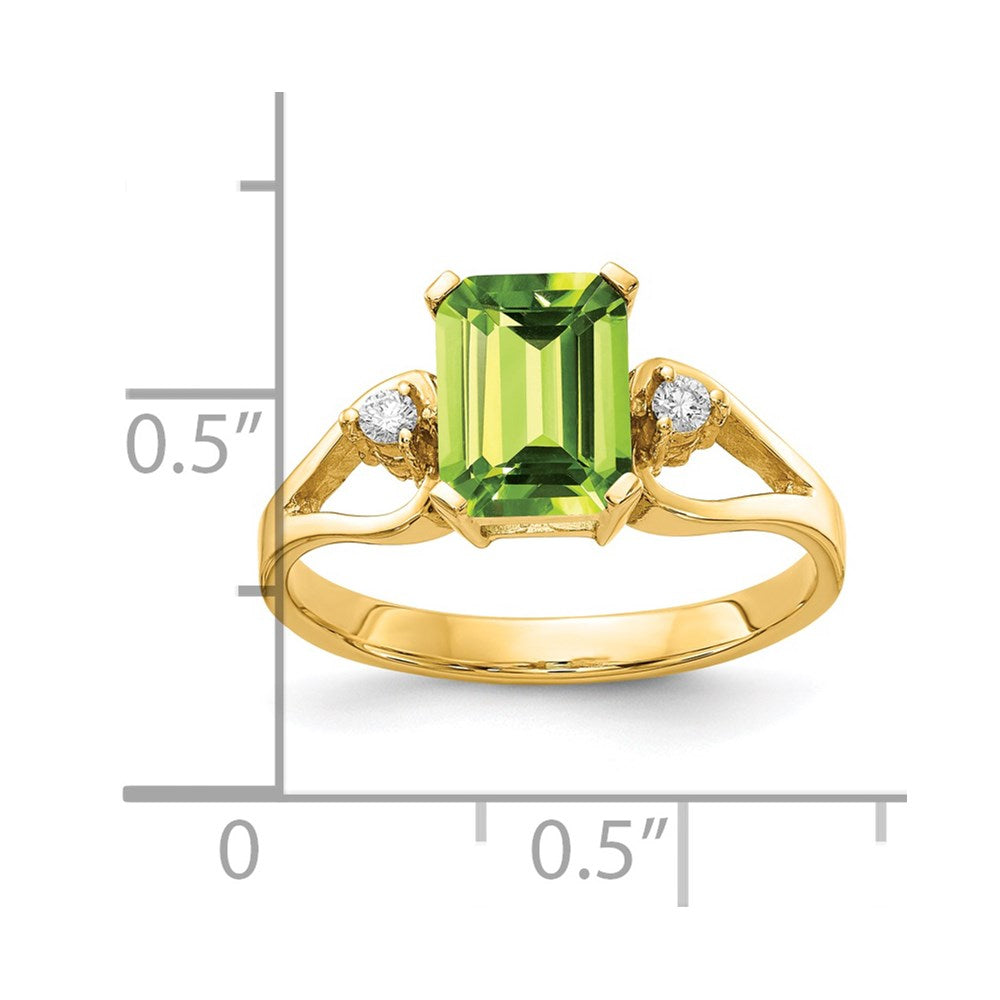 14k 8x6mm Emerald Cut Peridot VS Diamond ring