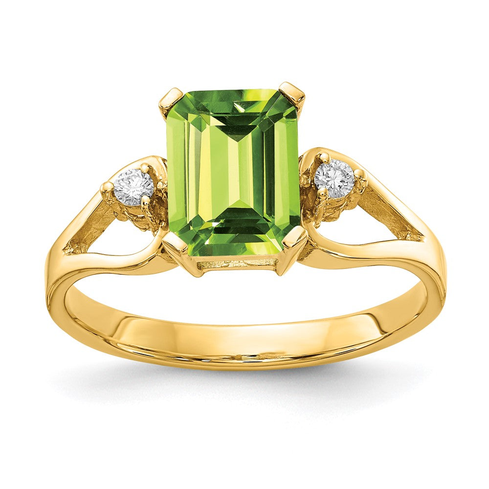 14k 8x6mm Emerald Cut Peridot AAA Diamond ring