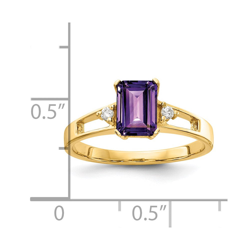14k 7x5mm Emerald Cut Amethyst AA Diamond ring