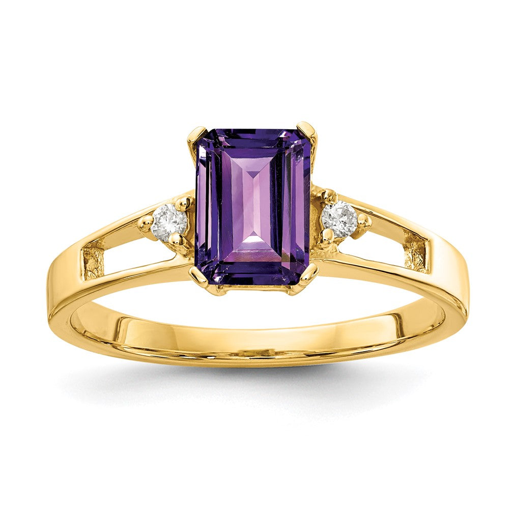 14k 7x5mm Emerald Cut Amethyst A Diamond ring