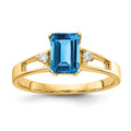14k 7x5mm Emerald Cut Blue Topaz A Diamond ring