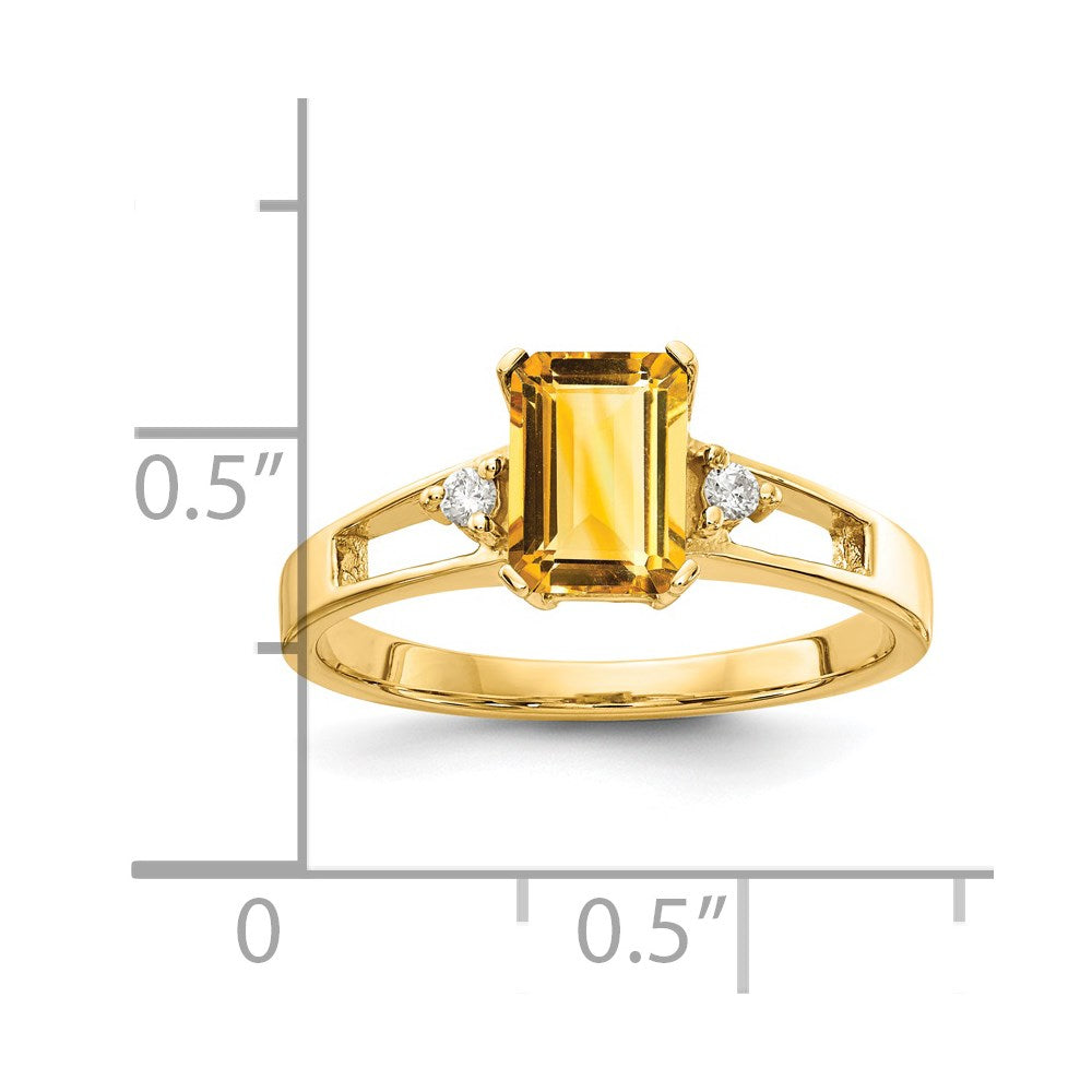 14k 7x5mm Emerald Cut Citrine A Diamond ring