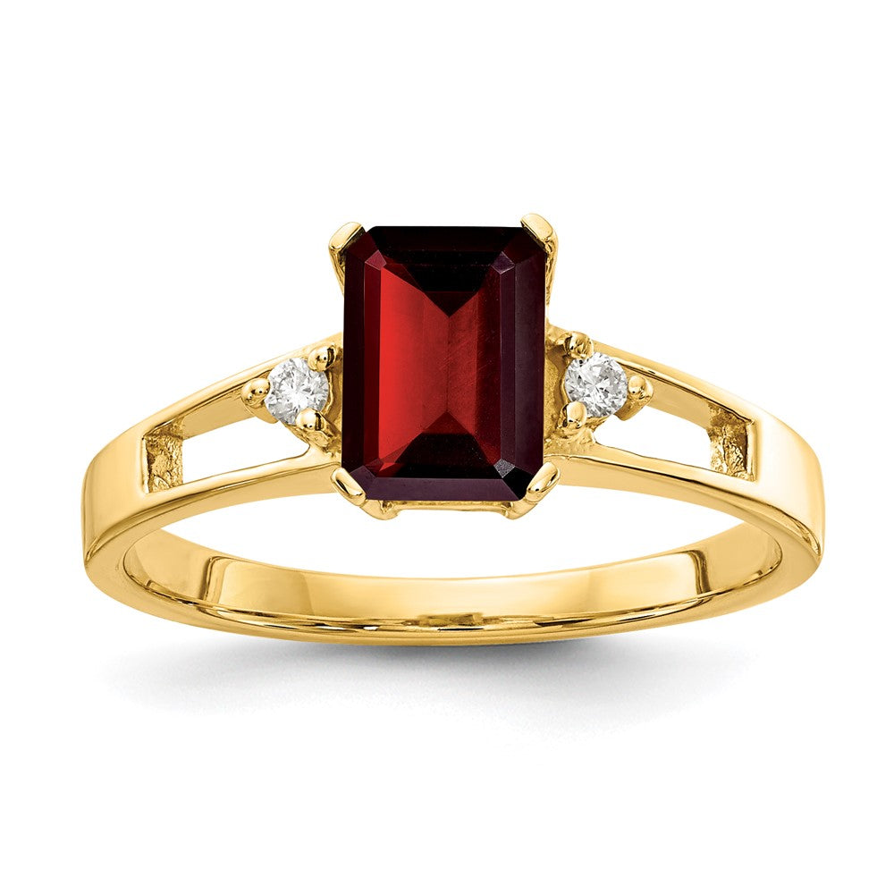 14k 7x5mm Emerald Cut Garnet VS Diamond ring