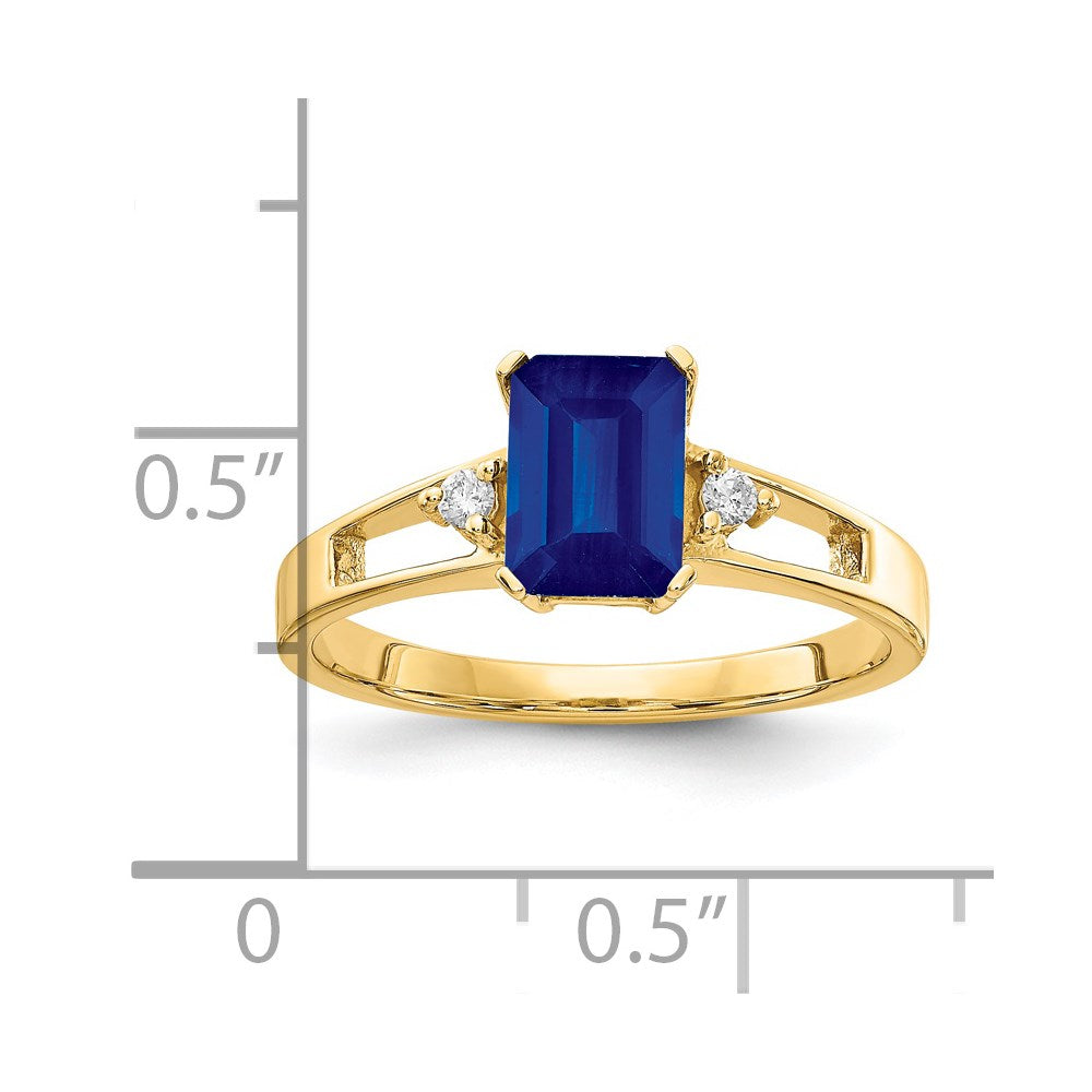 14k 7x5mm Emerald Cut Sapphire AA Diamond ring