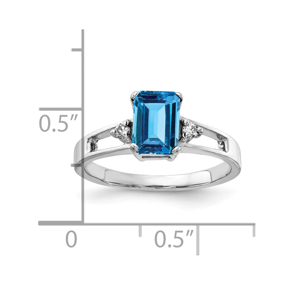 14k White Gold 7x5mm Emerald Cut Blue Topaz AA Diamond ring