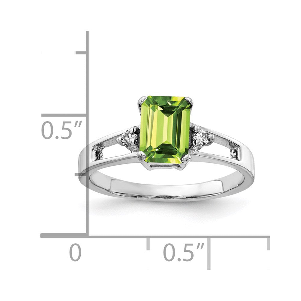 14k White Gold 7x5mm Emerald Cut Peridot AA Diamond ring