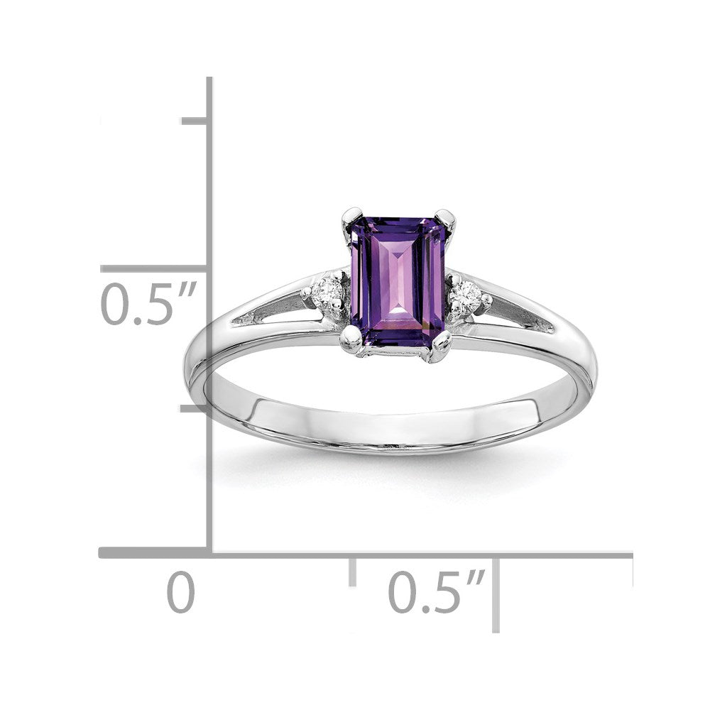 14k White Gold 6x4mm Emerald Cut Amethyst AA Diamond ring