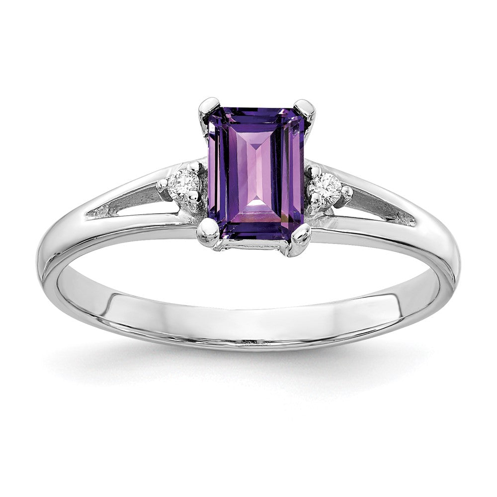 14k White Gold 6x4mm Emerald Cut Amethyst A Diamond ring