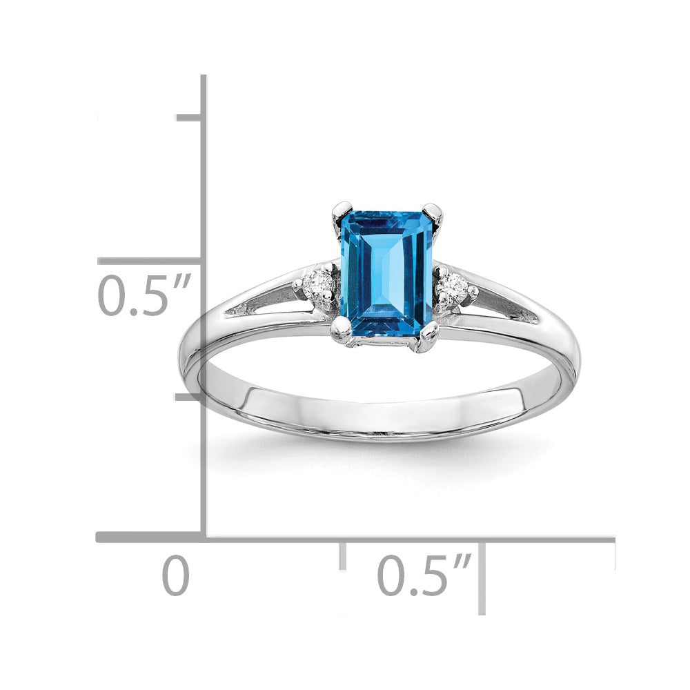 14k White Gold 6x4mm Emerald Cut Blue Topaz A Diamond ring