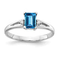 14k White Gold 6x4mm Emerald Cut Blue Topaz A Diamond ring