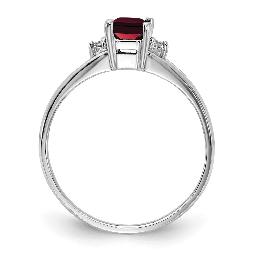 14k White Gold 6x4mm Emerald Cut Garnet A Diamond ring