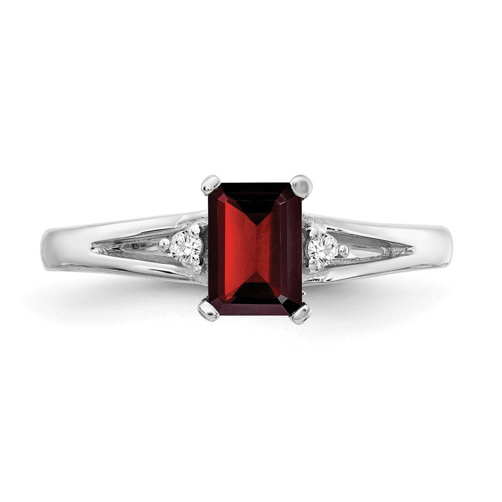 14k White Gold 6x4mm Emerald Cut Garnet VS Diamond ring