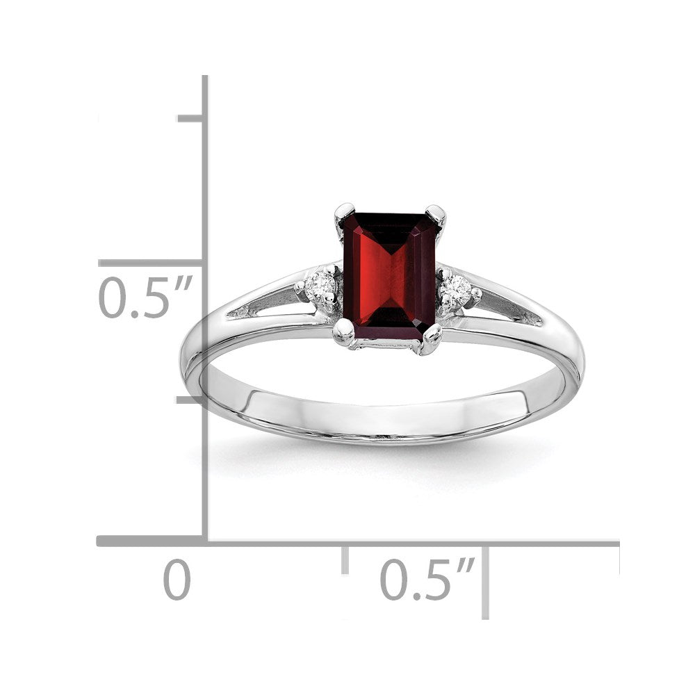 14k White Gold 6x4mm Emerald Cut Garnet VS Diamond ring