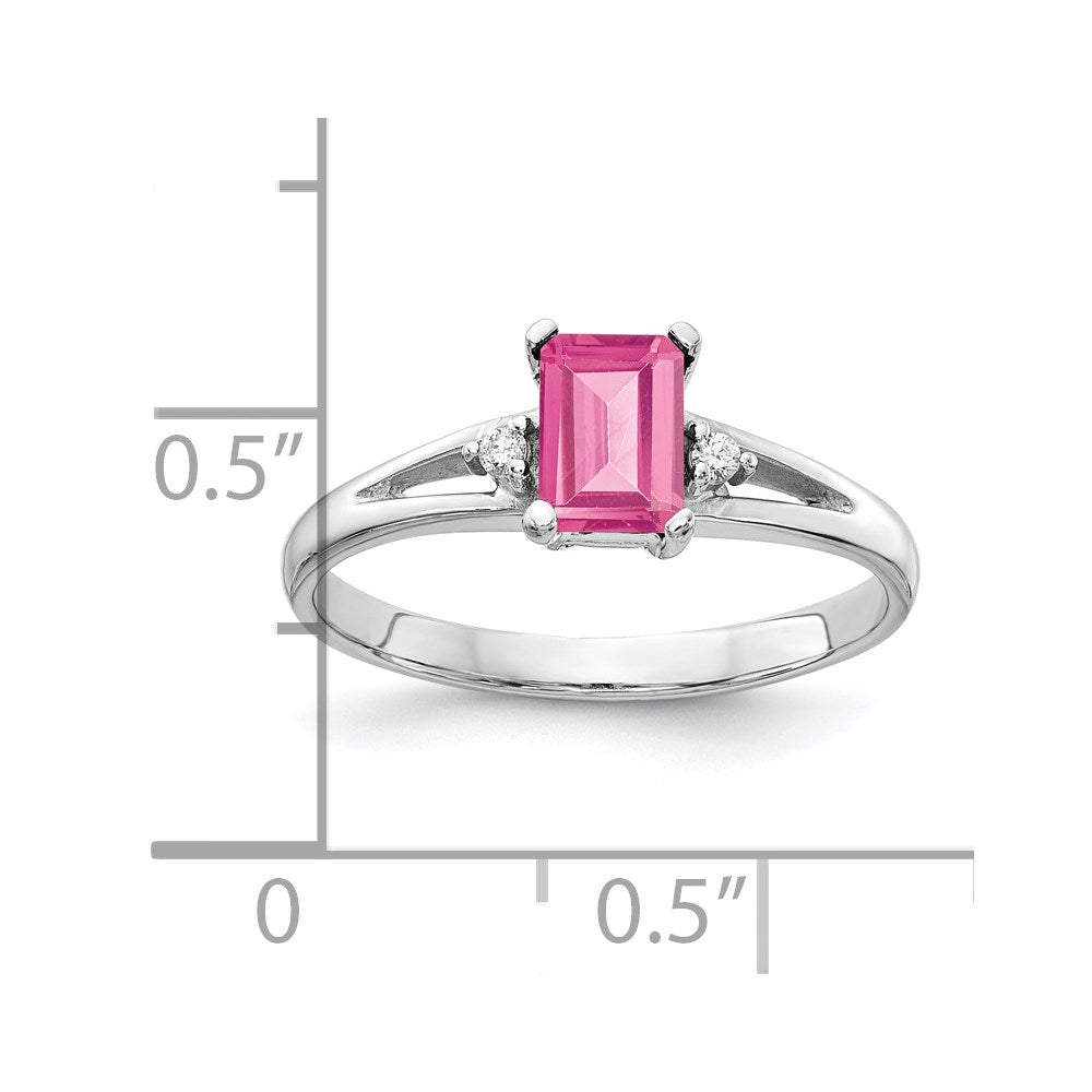 14k White Gold 6x4mm Emerald Cut Pink Tourmaline AA Diamond ring